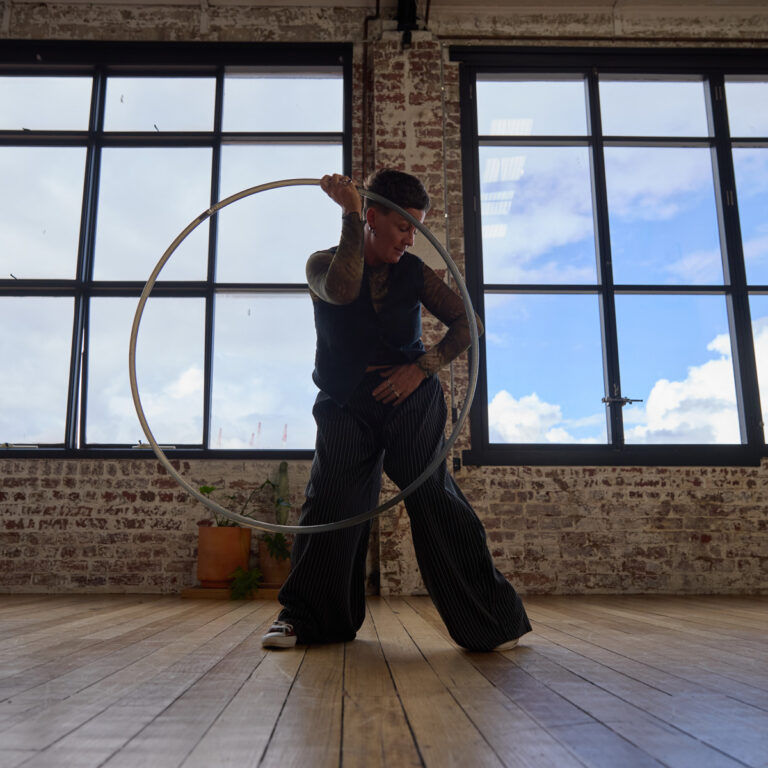 Deanne Love Hooping in the warehouse studio
